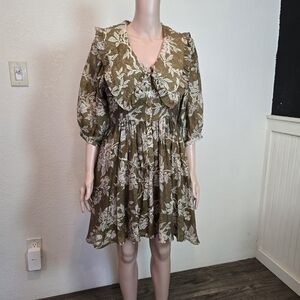 Sofie The Label Mini Dress Green Floral V Neck Size Small